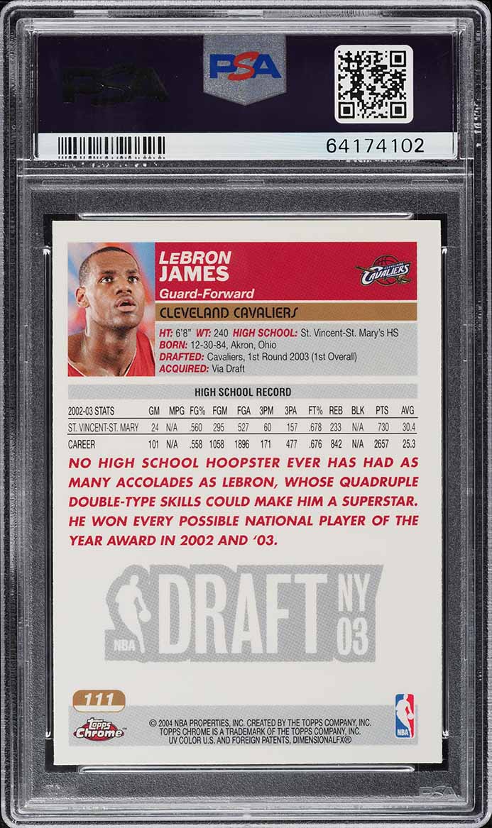 2003 Topps Chrome LeBron James ROOKIE #111 PSA 8 NM-MT