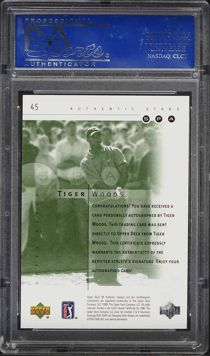2001 SP Authentic Tiger Woods ROOKIE AUTO /900 #45 PSA 10 GEM MINT