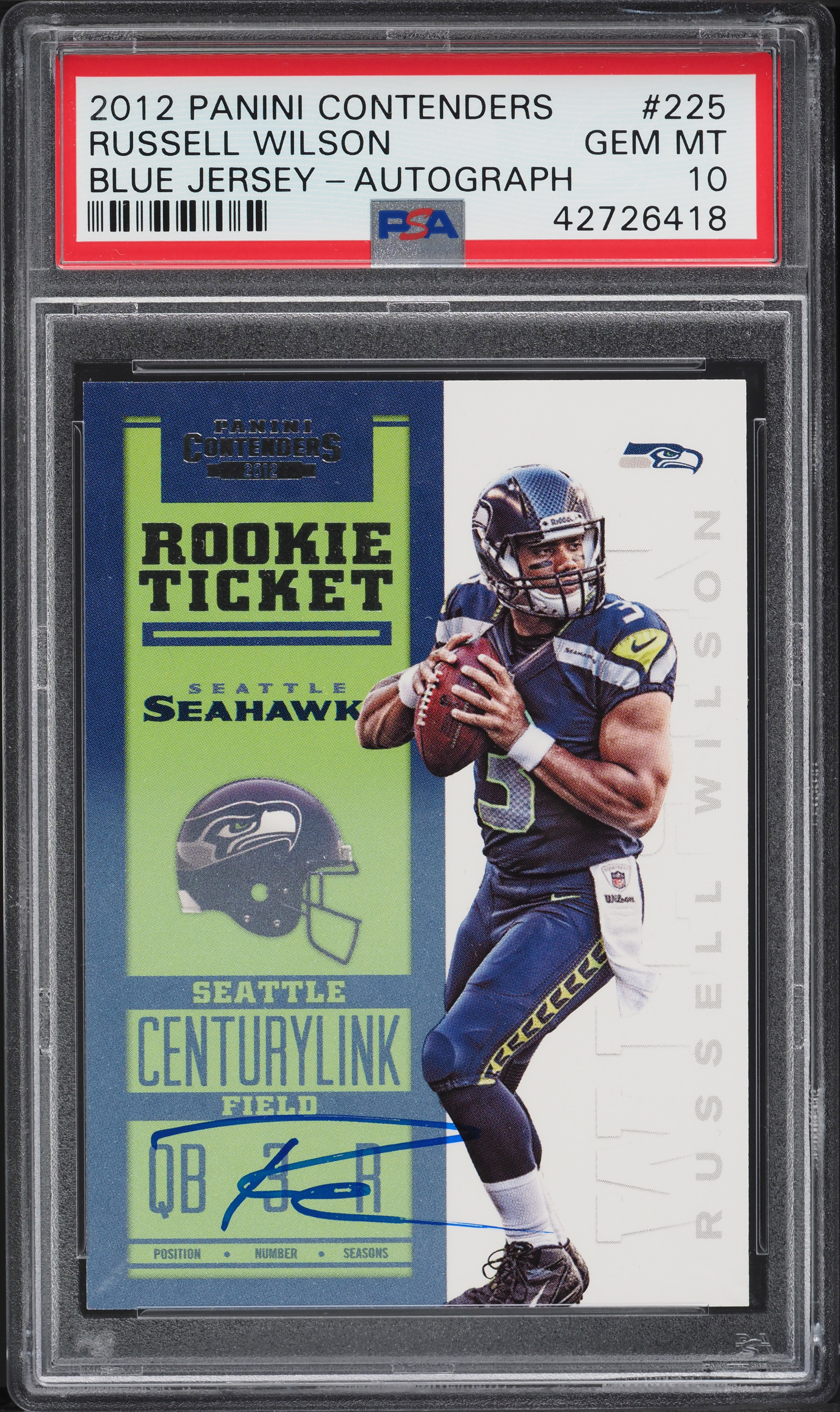 2012 Panini Contenders Russell Wilson ROOKIE AUTO #225 PSA 10 GEM
