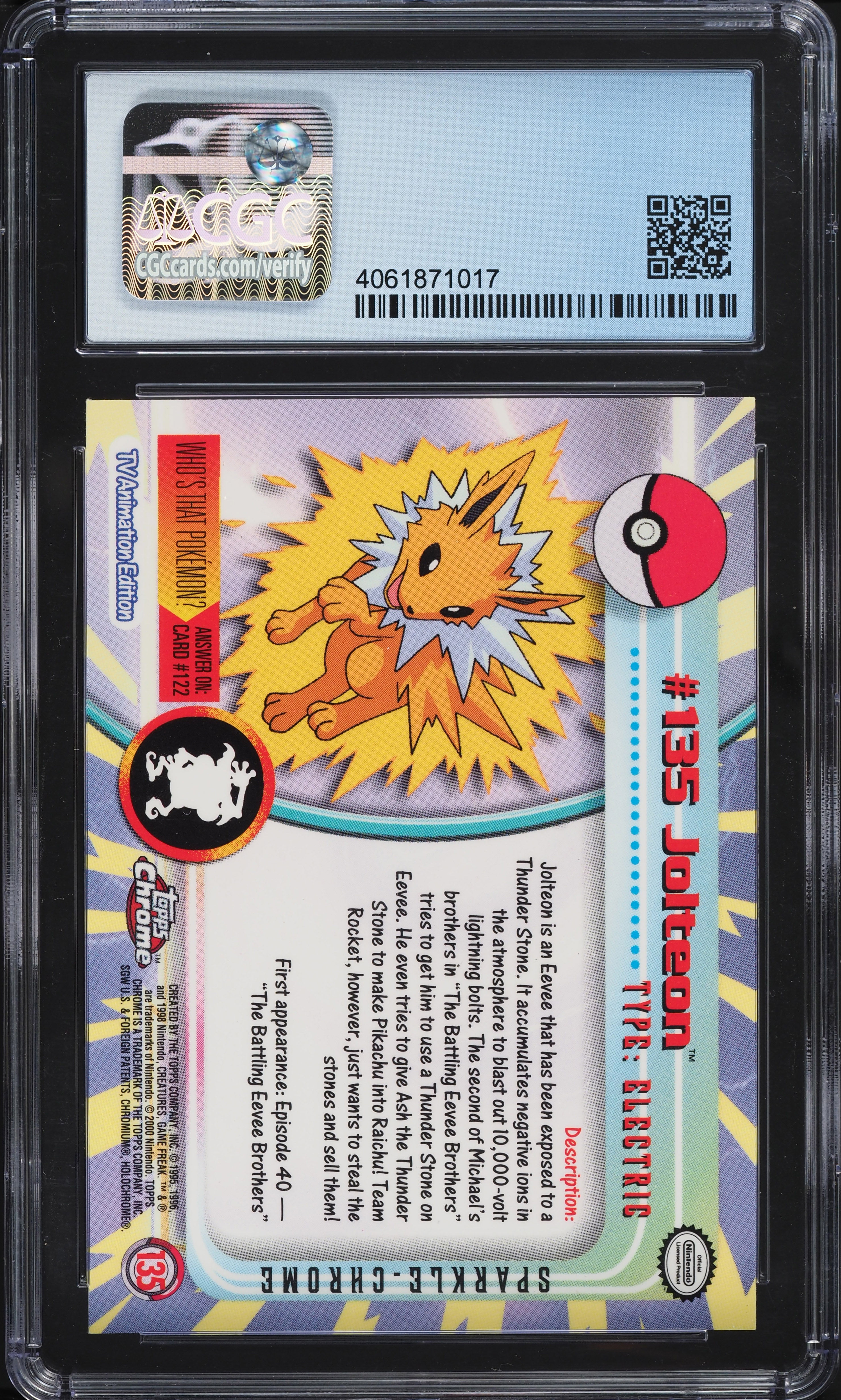 2000 Topps Pokemon Chrome Series 2 Sparkle Jolteon #135 CGC 10 
