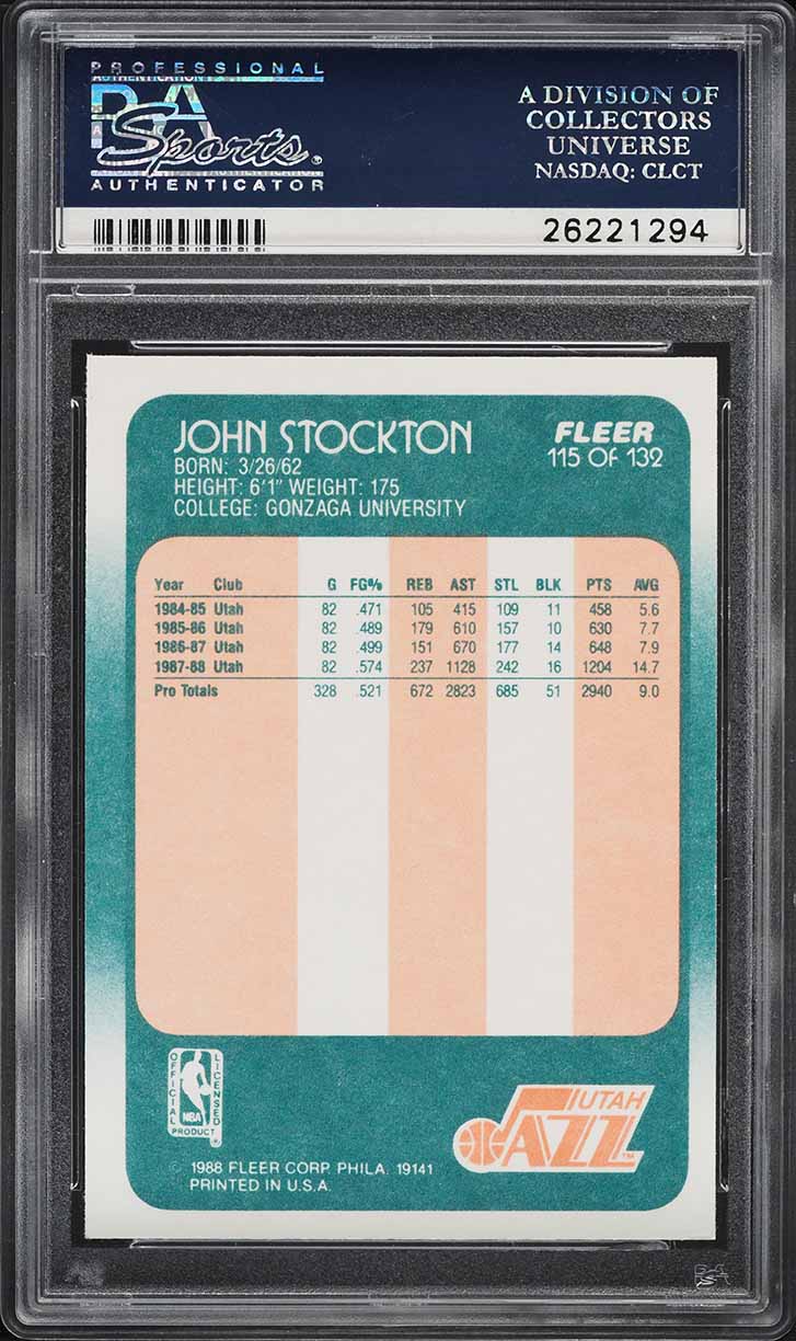 1988 Fleer Basketball John Stockton ROOKIE #115 PSA 10 GEM MINT
