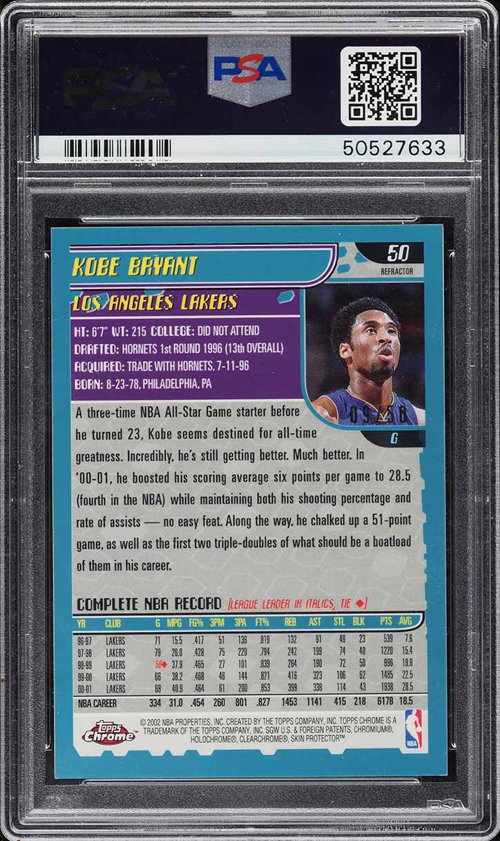 2001 Topps Chrome Black Refractor Kobe Bryant /50 #50 PSA 8.5 NM