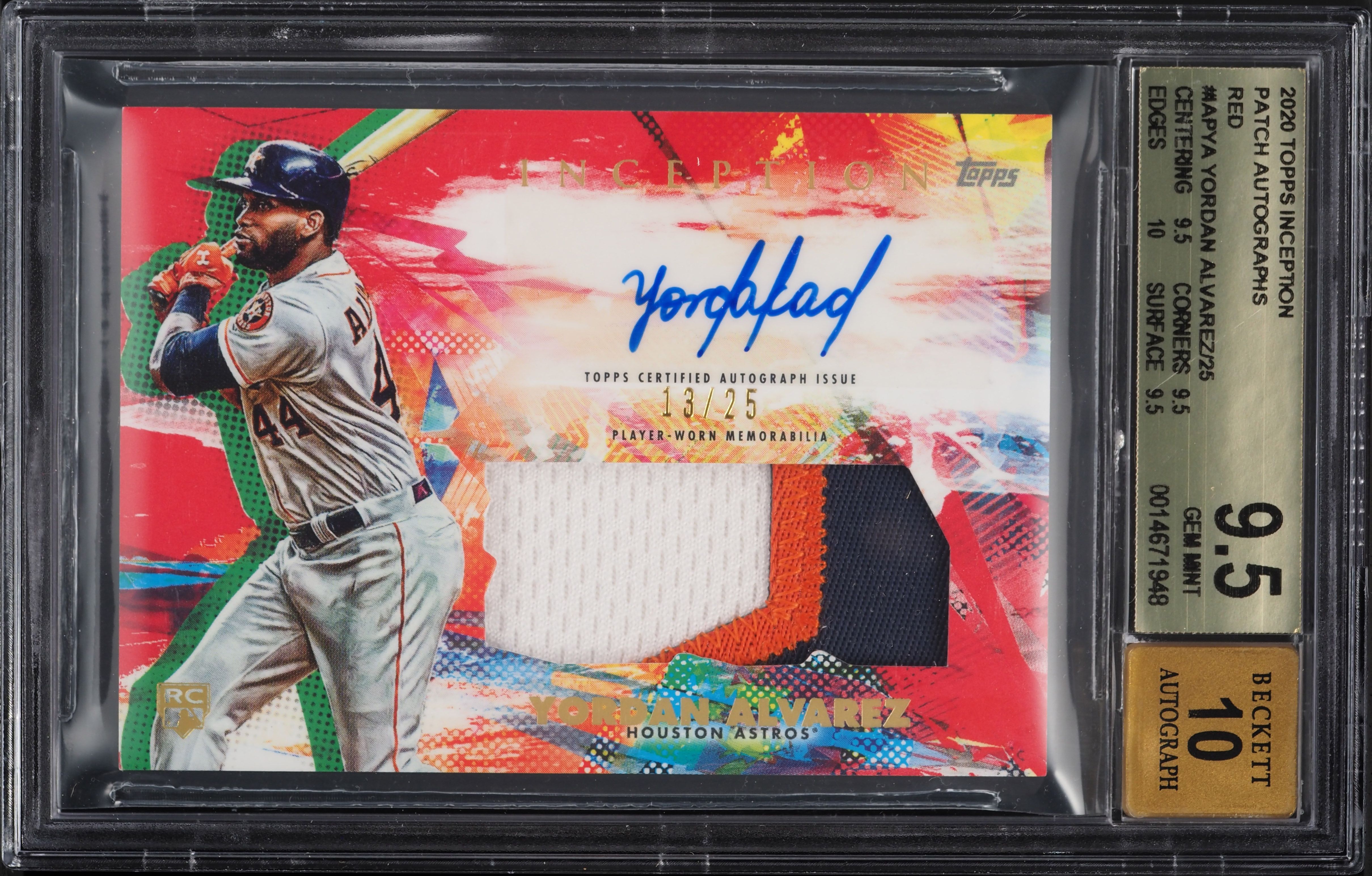 2020 Topps Inception Red Yordan Alvarez ROOKIE PATCH AUTO /25 BGS 