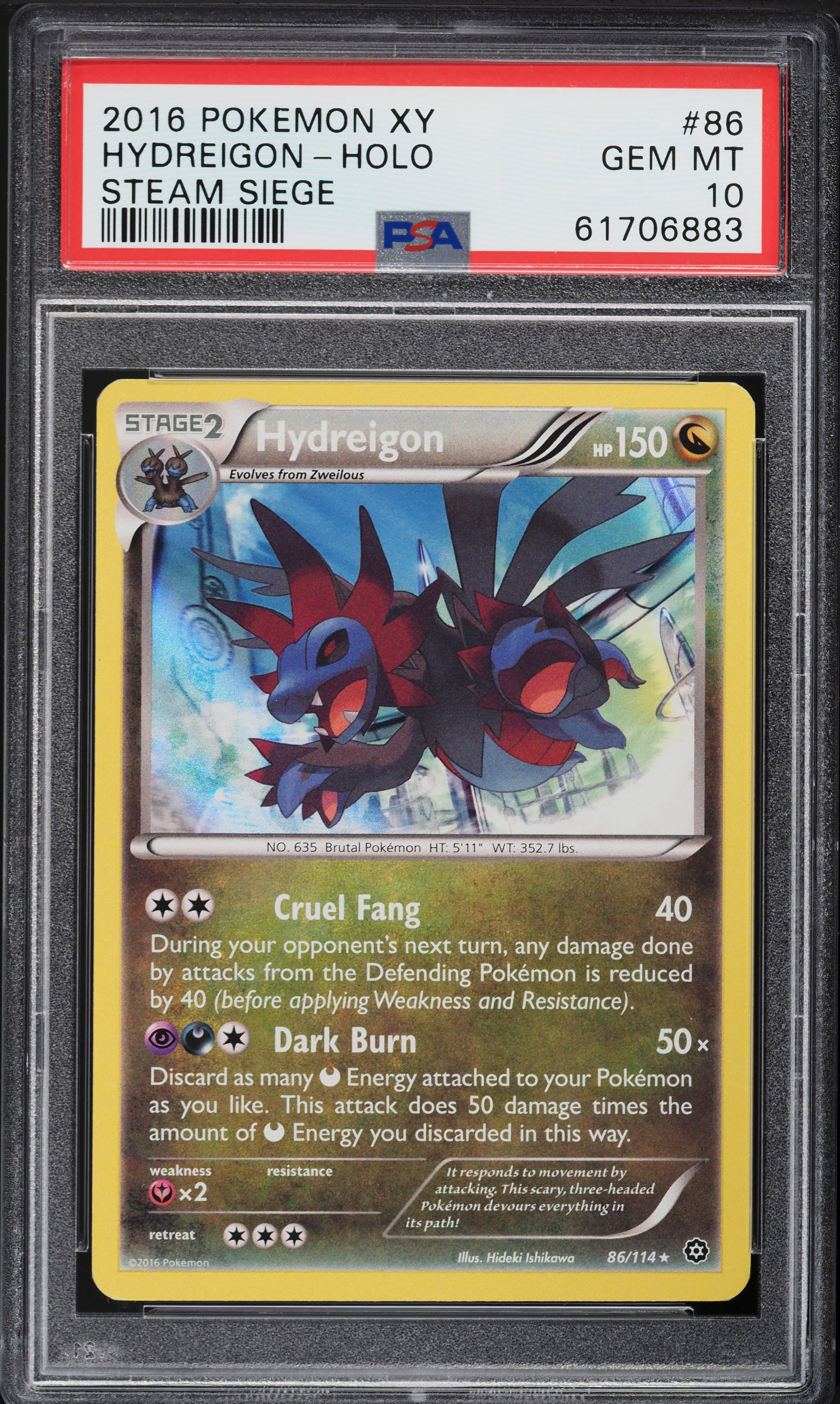 2016 Pokemon XY Steam Siege Holo Hydreigon #86 PSA 10 GEM MINT on