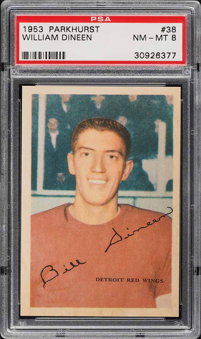 1953 Parkhurst Bill Dineen ROOKIE, PHOTO OF AL ARBOUR #38 PSA 8 NM-MT