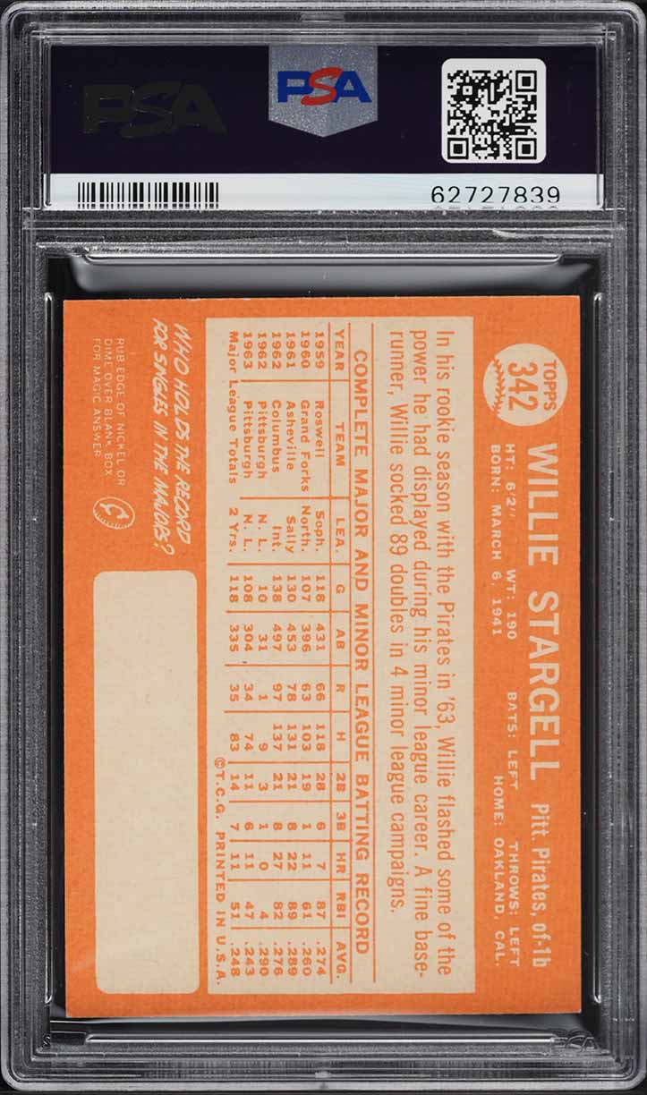 1964 Topps Willie Stargell #342 PSA 6 EXMT