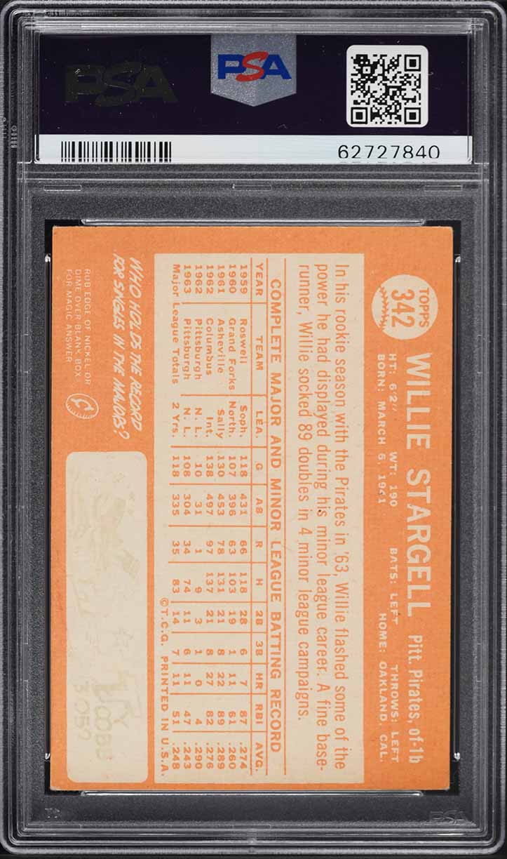 1964 Topps Willie Stargell #342 PSA 6 EXMT