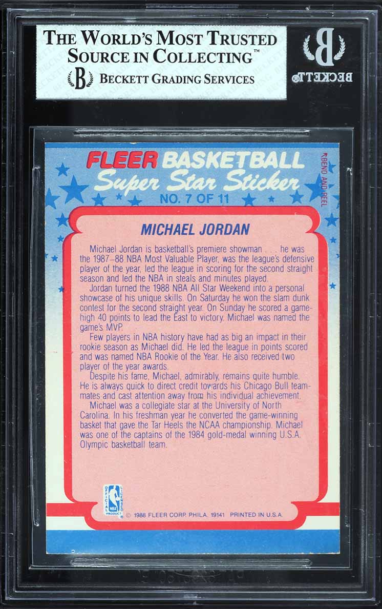 1988 Fleer Sticker Michael Jordan #7 BGS 6.5 EXMT+