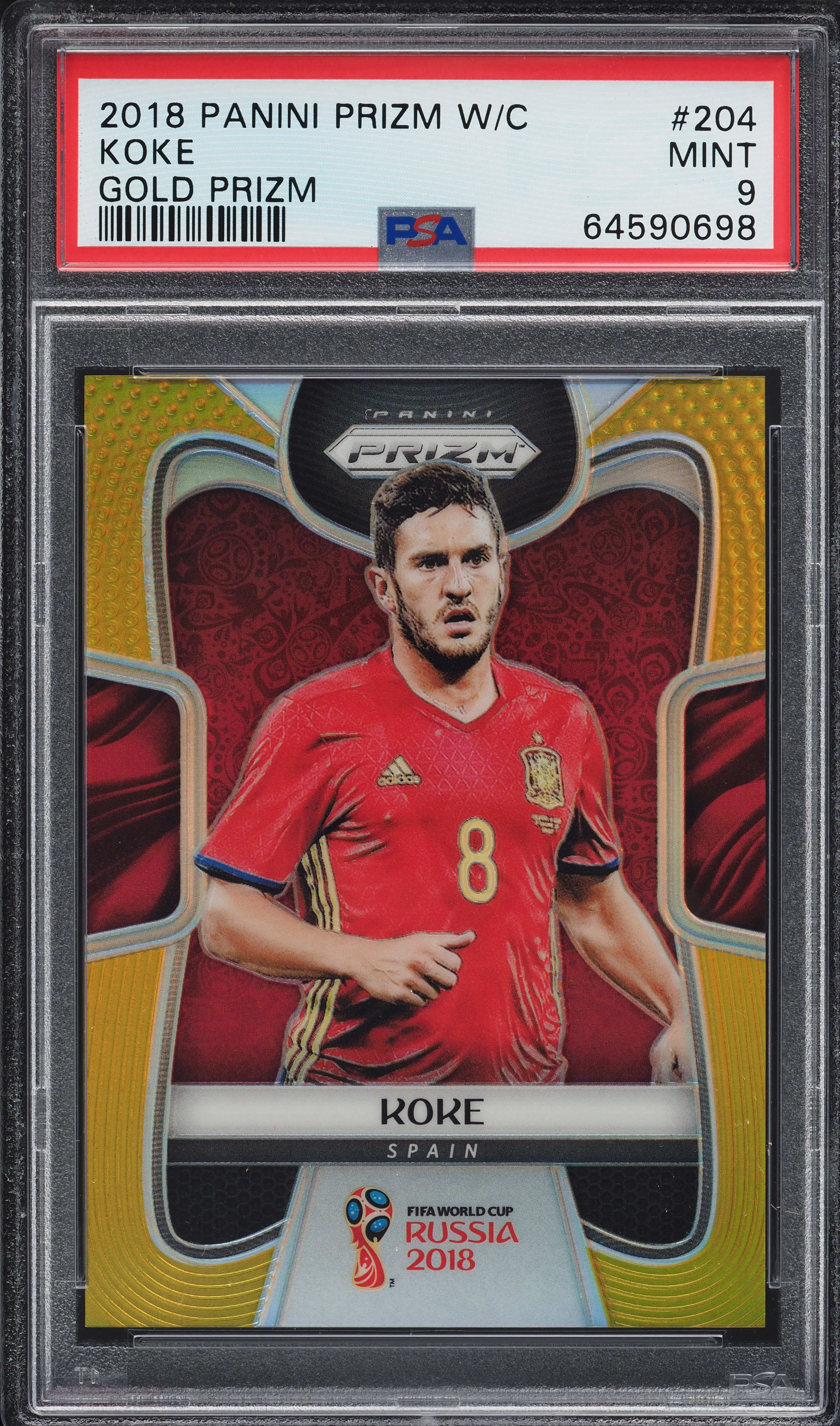 2018 Panini Prizm World Cup Gold Koke /10 #204 PSA 9 MINT on