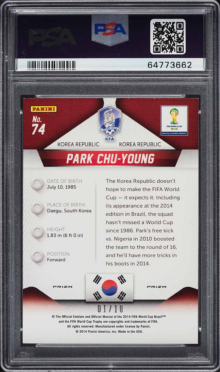 2014 Panini Prizm World Cup Gold Park Chu-Young 1/10 #74 PSA 9 MINT