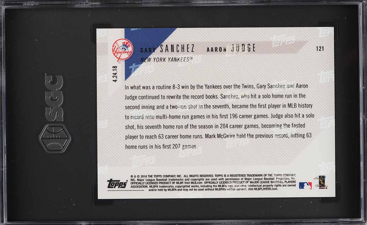 2018 Topps Now Gary Sanchez & Aaron Judge #121 SGC 10 GEM MINT
