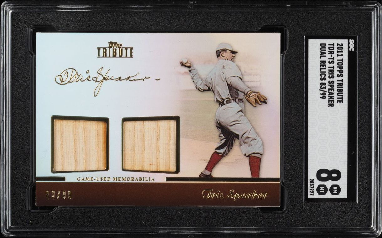 2011 Topps Tribute Dual Relics Tris Speaker BAT PATCH /99 #TDR-TS SGC 8 NM-MT