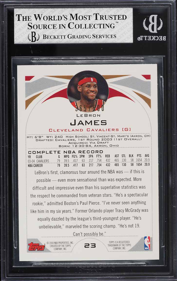 2004 Topps Black LeBron James /500 #23 BGS 8 NM-MT