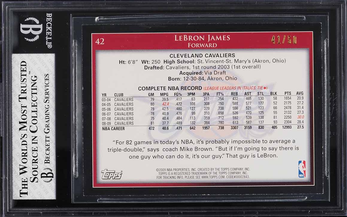 2009 Topps Black LeBron James /50 #42 BGS 8 NM-MT