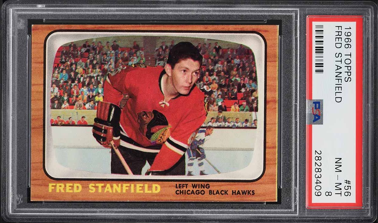 1966 Topps Hockey Fred Stanfield #56 PSA 8 NM-MT