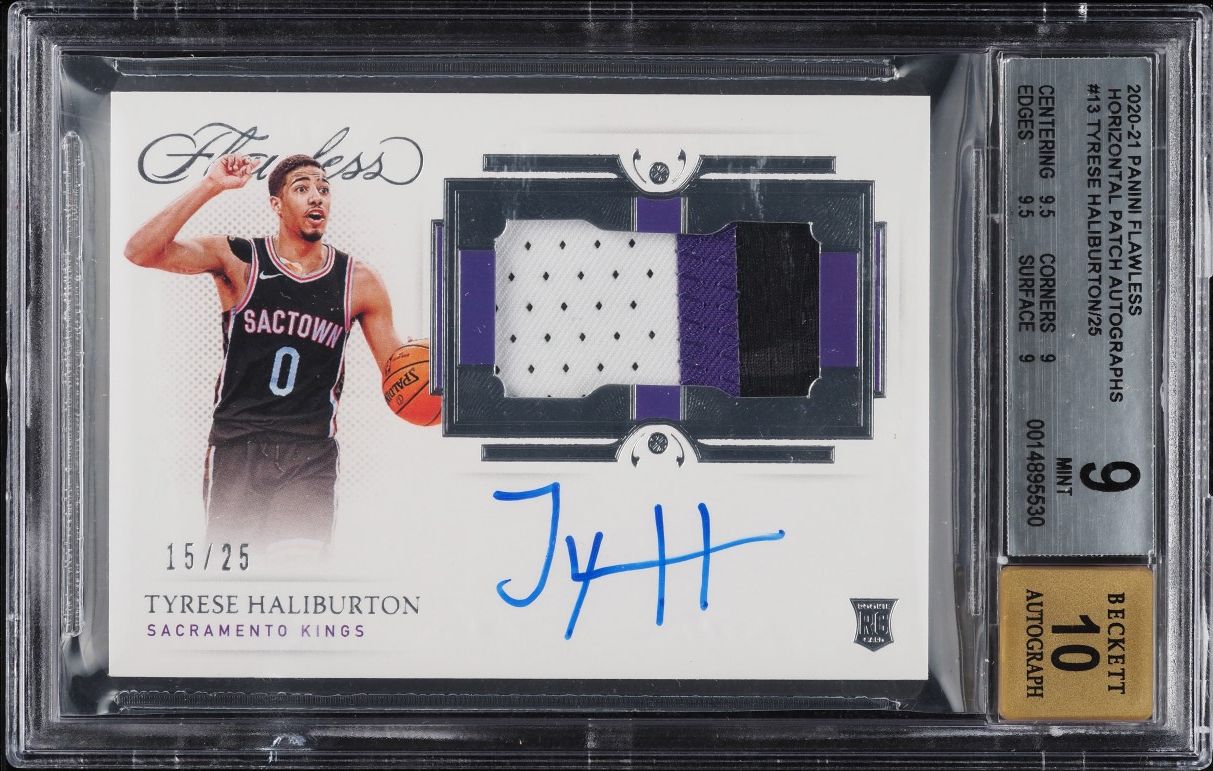 2020 Panini Flawless Horizontal Tyrese Haliburton ROOKIE PATCH AUTO /25 BGS 9