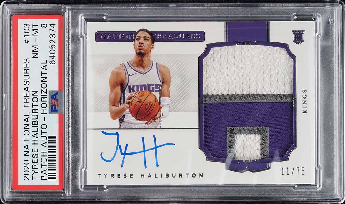 2020 National Treasures Tyrese Haliburton ROOKIE PATCH AUTO /75 #103 PSA 8 NM-MT