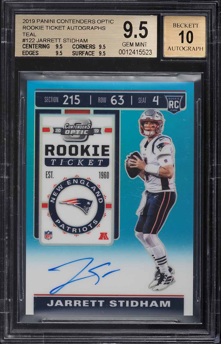 2019 Panini Contenders Optic Teal Jarrett Stidham ROOKIE AUTO /149 #122 BGS 9.5