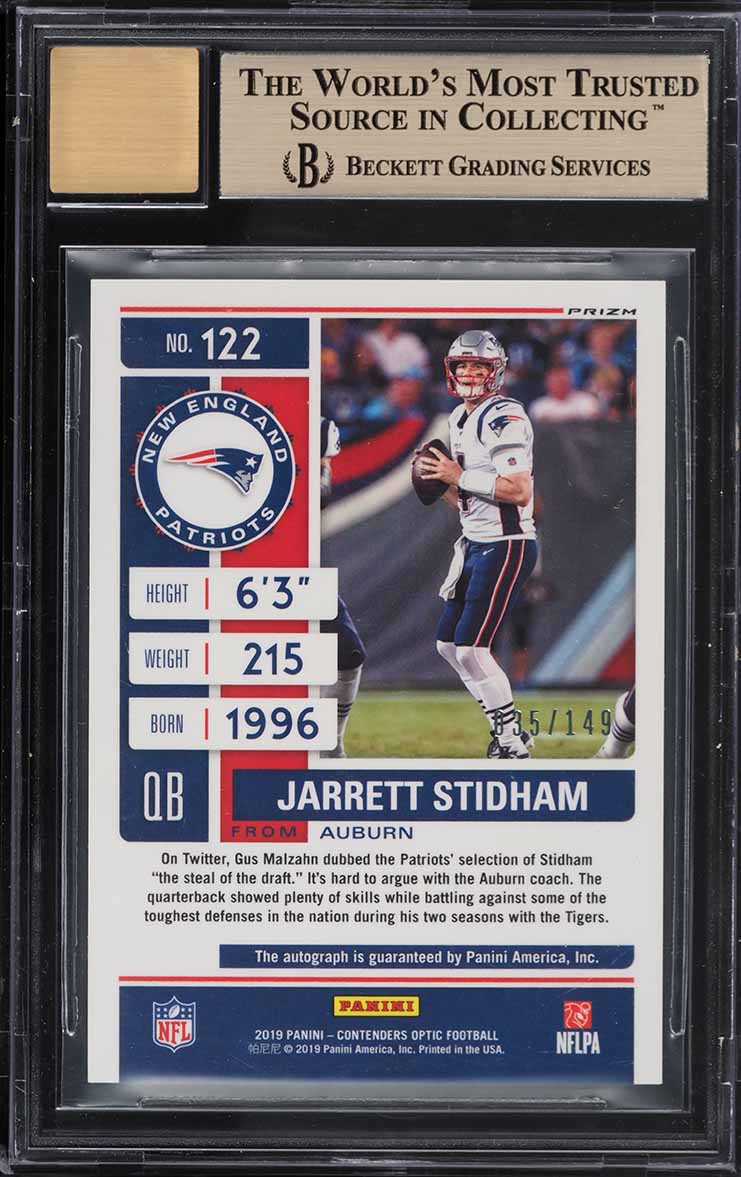 2019 Panini Contenders Optic Teal Jarrett Stidham ROOKIE AUTO /149 #122 BGS 9.5