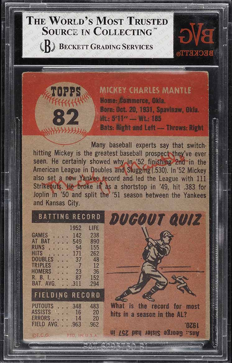 1953 Topps Mickey Mantle SHORT PRINT #82 BVG 4.5 VGEX+