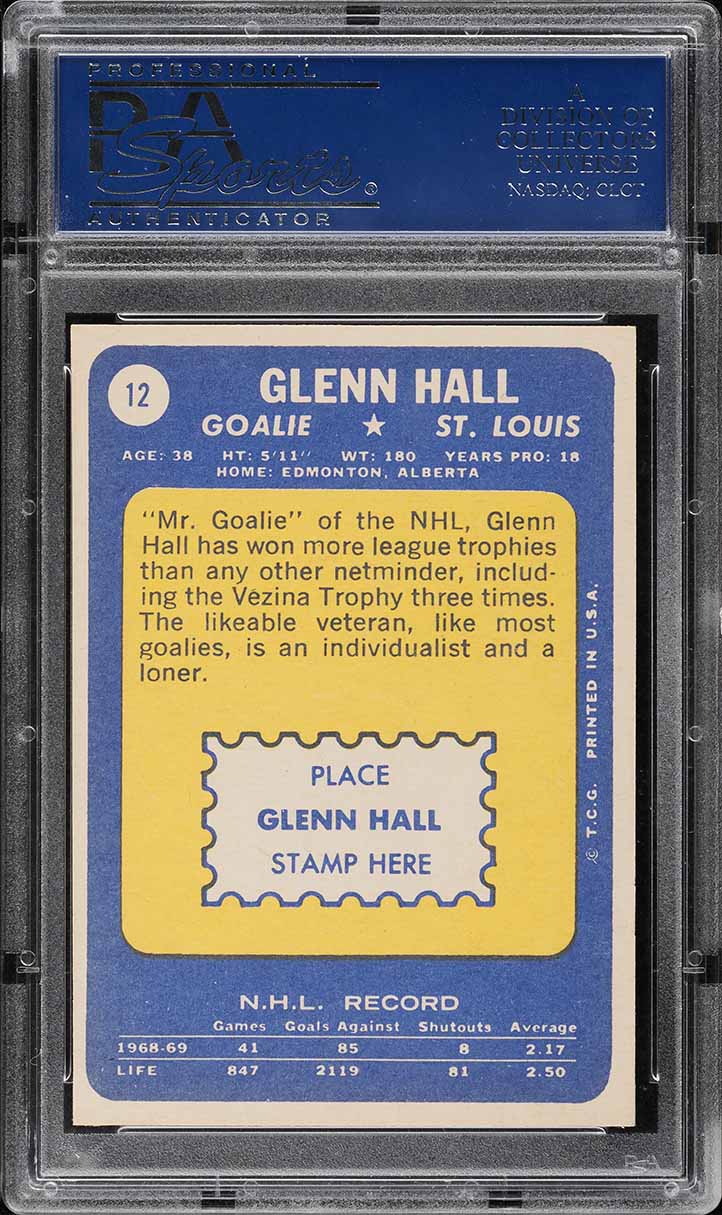 1969 Topps Hockey Glenn Hall #12 PSA 8 NM-MT