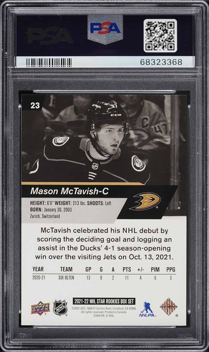 2021 Upper Deck NHL Star Rookies Box Set Mason McTavish ROOKIE #23 PSA 8 NM-MT