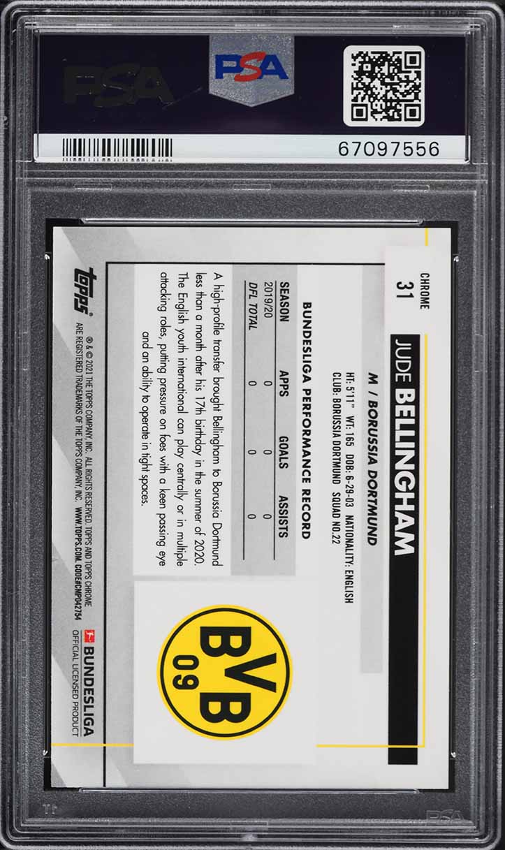 2020 Topps Chrome Bundesliga Jude Bellingham ROOKIE #31 PSA 10 GEM MINT