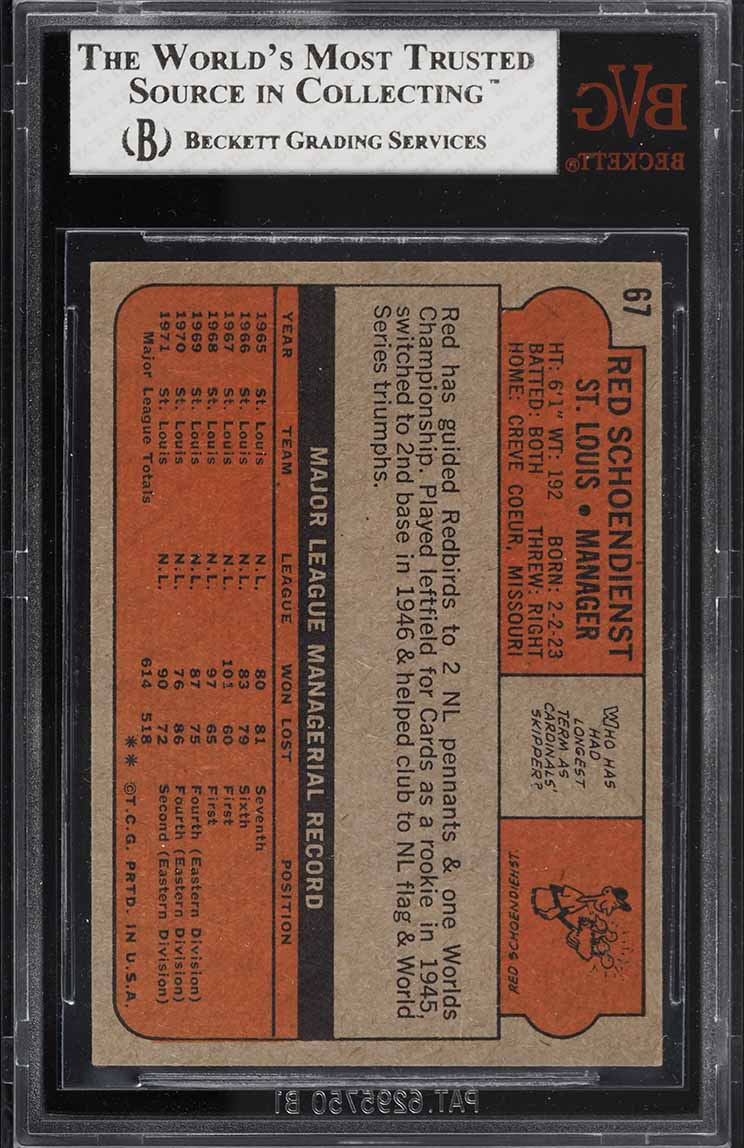 1972 Topps Red Schoendienst #67 BVG 5.5 EX+