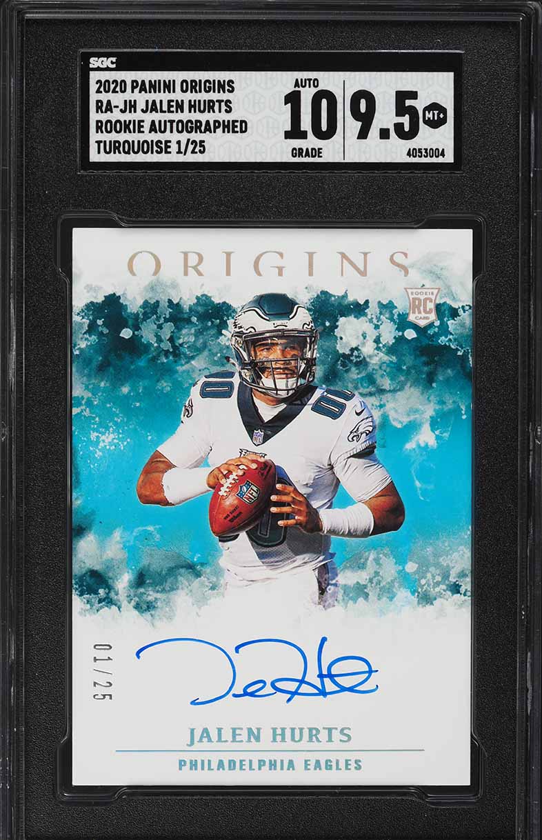 2020 Panini Origins Turquoise Jalen Hurts ROOKIE AUTO JSY# 1/25 #RA-JH SGC 9.5