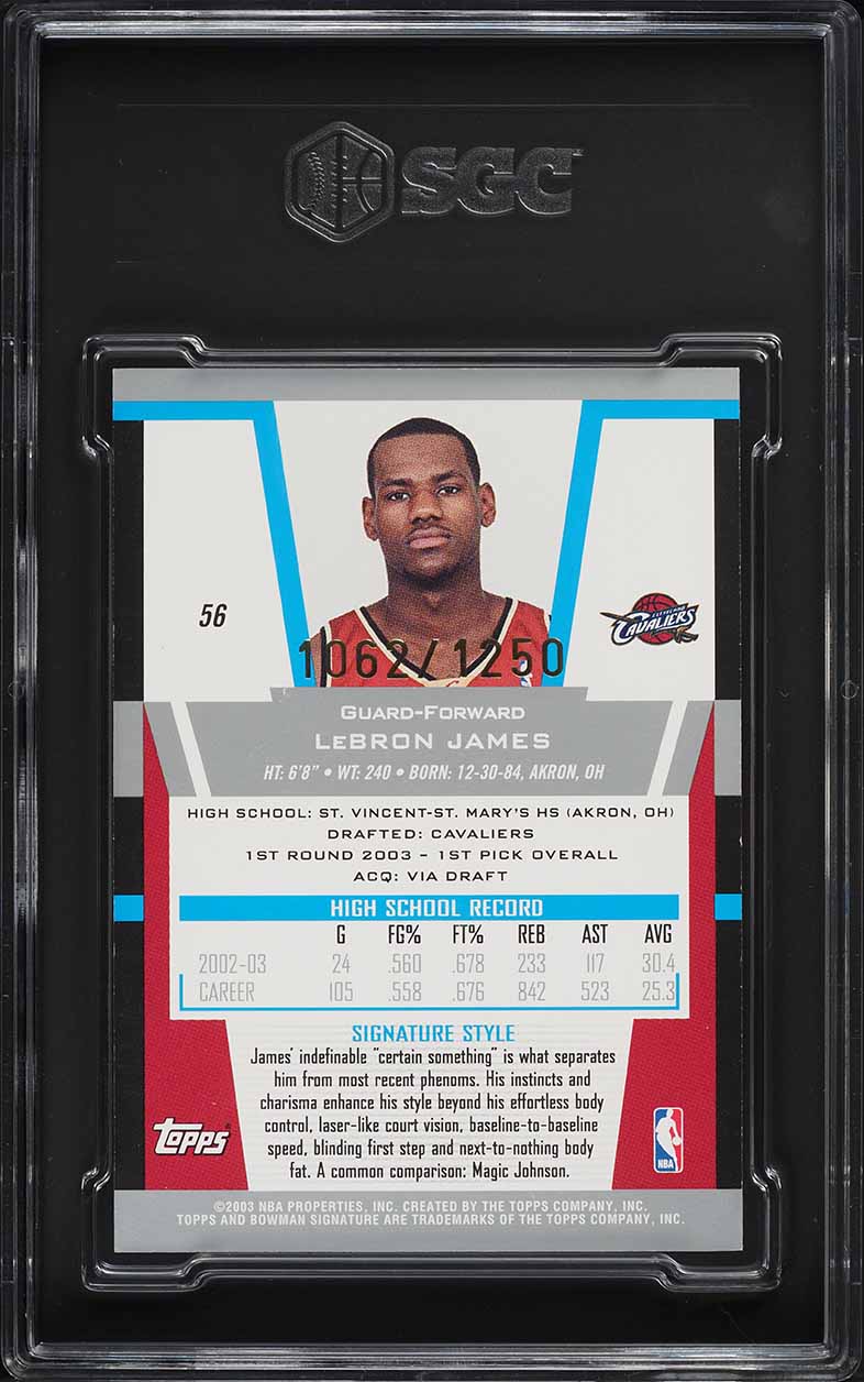 2003 Bowman Signature LeBron James ROOKIE /1250 #56 SGC 7 NRMT on