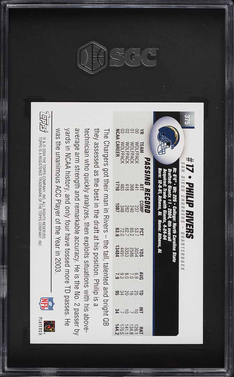 2004 Topps Football Philip Rivers ROOKIE #375 SGC 9.5 MINT+