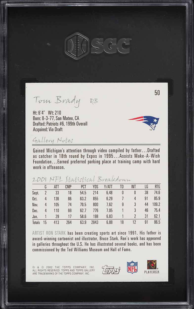 2002 Topps Gallery Tom Brady #50 SGC 9.5 MINT+