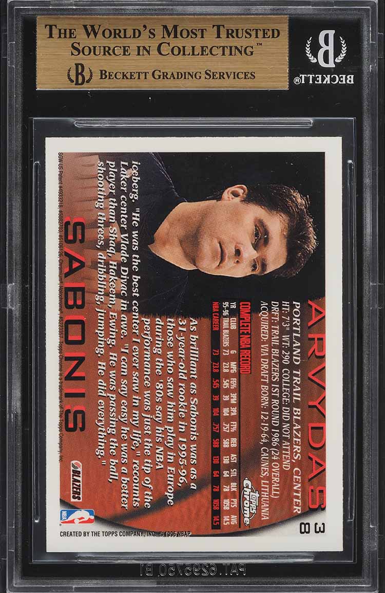 1996 Topps Chrome Arvydas Sabonis #38 BGS 9.5 GEM MINT