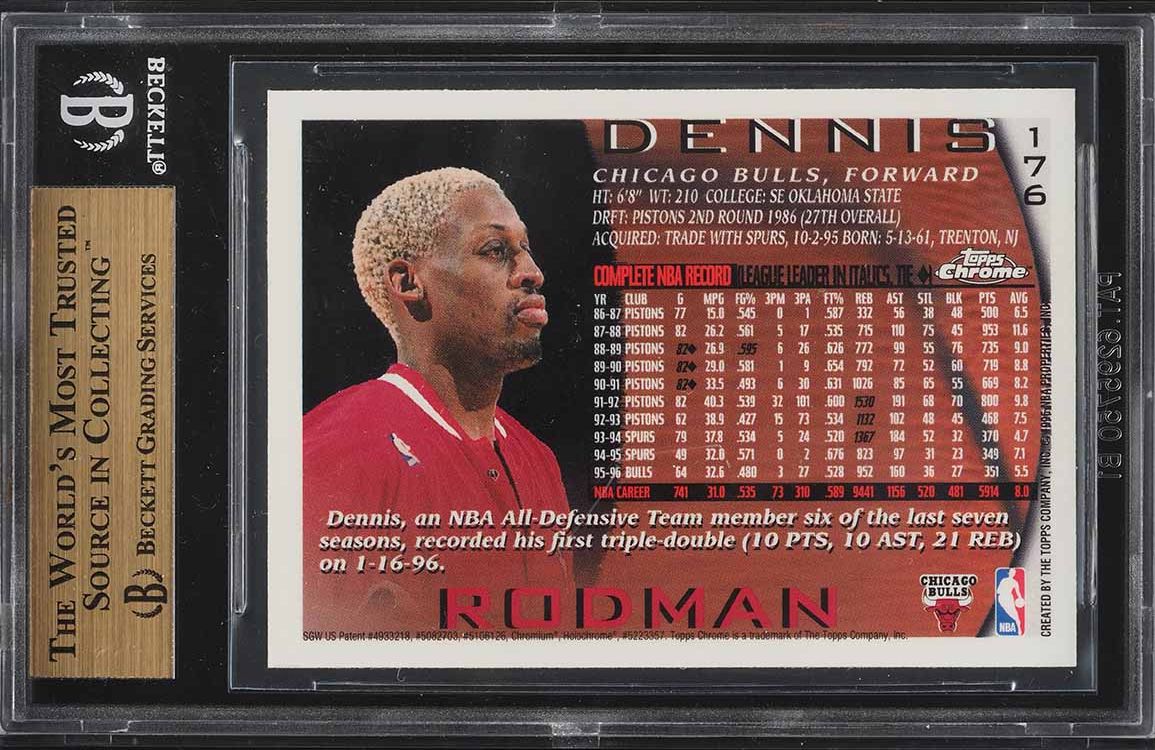 1996 Topps Chrome Dennis Rodman #176 BGS 9.5 GEM MINT on Fanatics