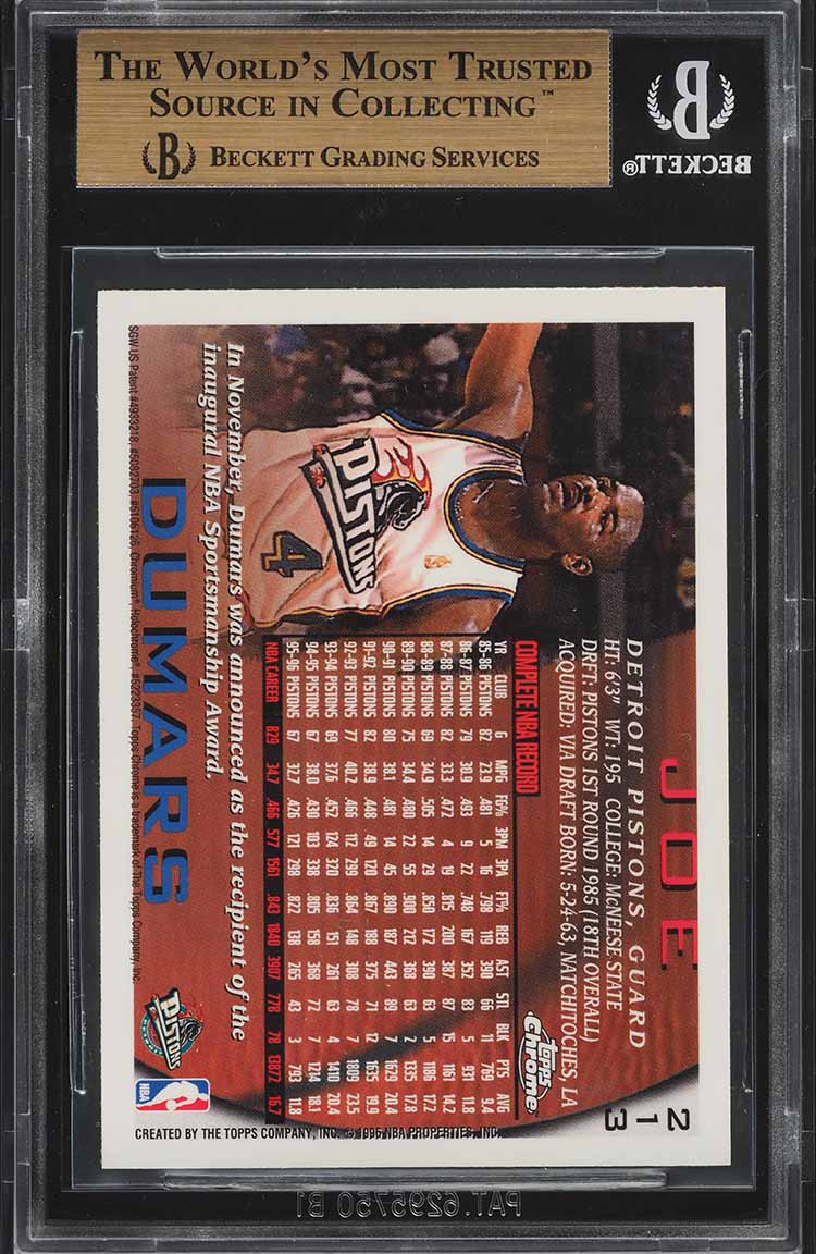 1996 Topps Chrome Joe Dumars #213 BGS 9.5 GEM MINT