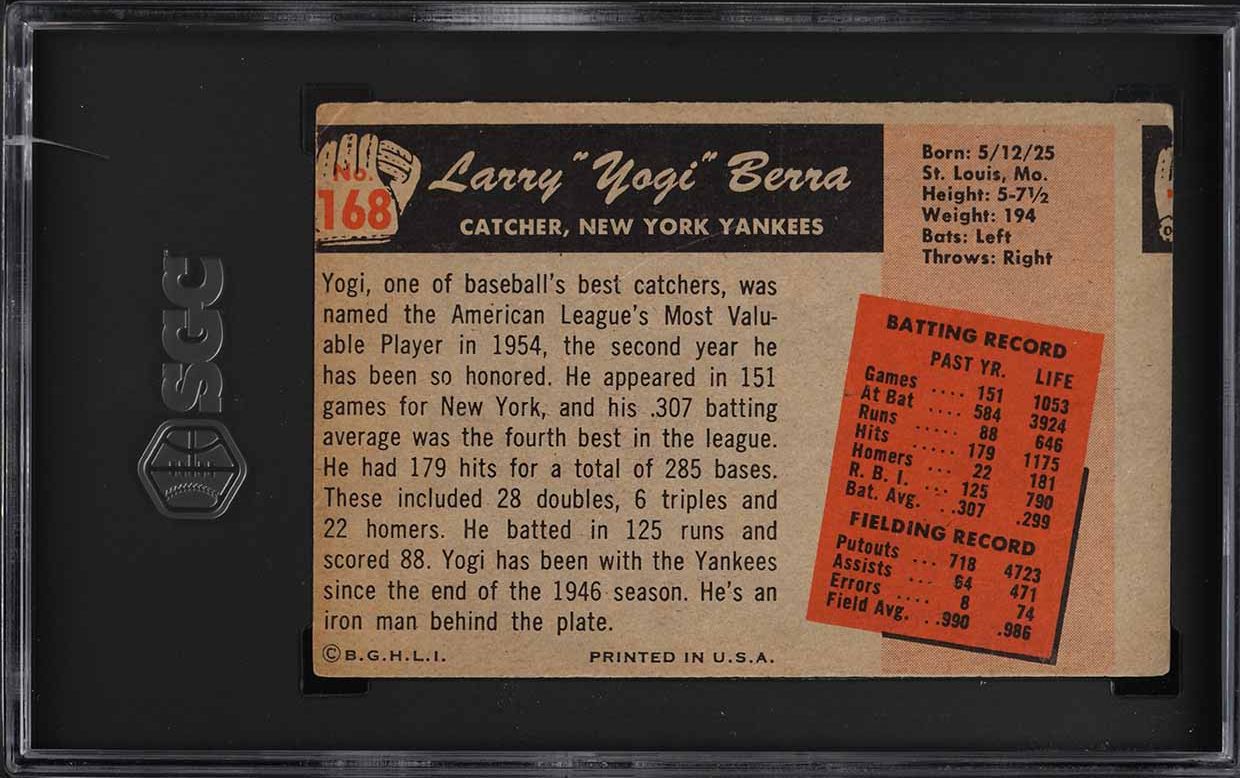 1955 Bowman Yogi Berra #168 SGC 2.5 GD+