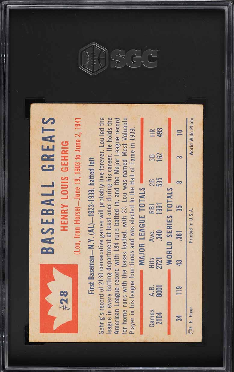 1960 Fleer Lou Gehrig #28 SGC 5 EX