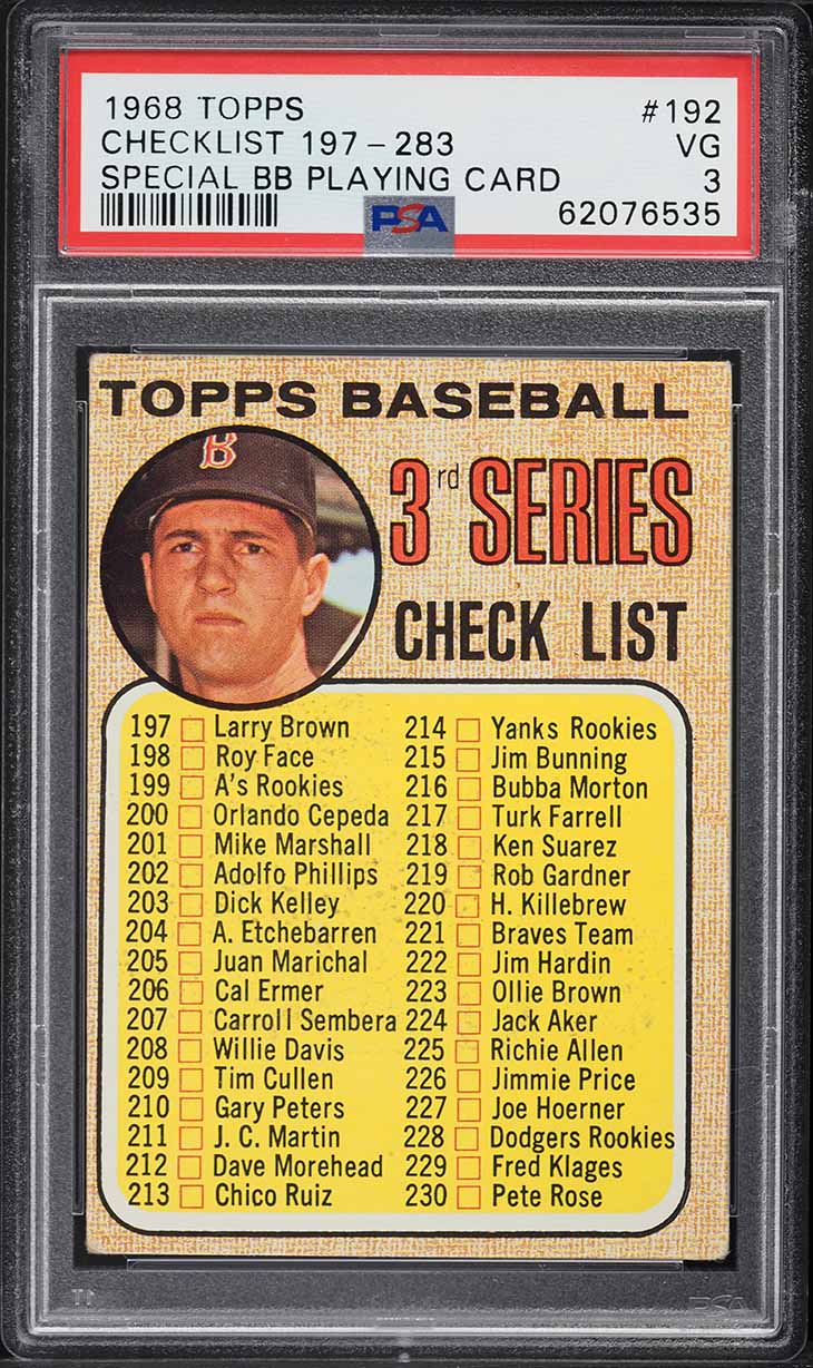 1968 Topps Carl Yastrzemski CHECKLIST 197-283 #192 PSA 3 VG