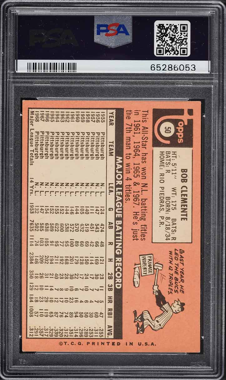 1969 Topps Roberto Clemente #50 PSA 6 EXMT