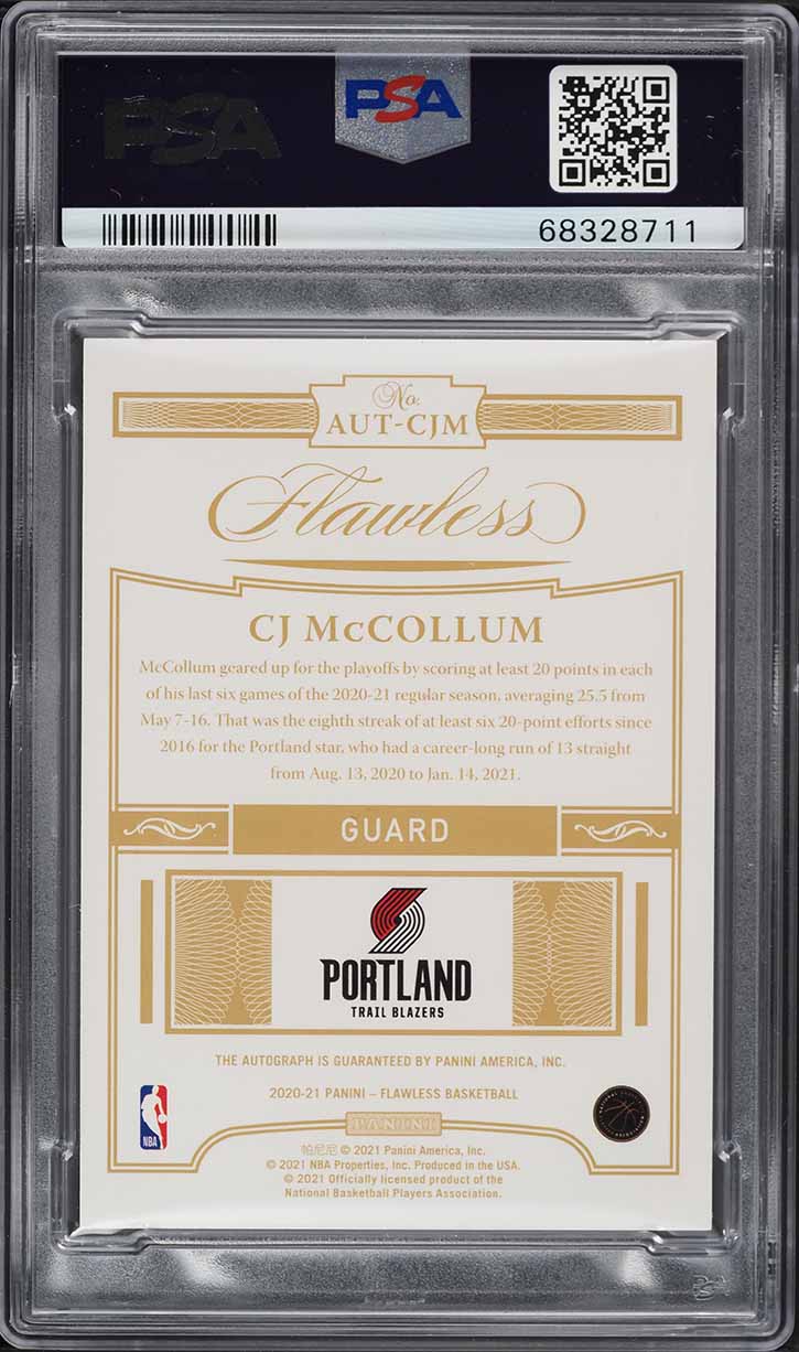 2020 Panini Flawless CJ McCollum AUTO DNA 10 /25 #AUTCJM PSA 9 MINT