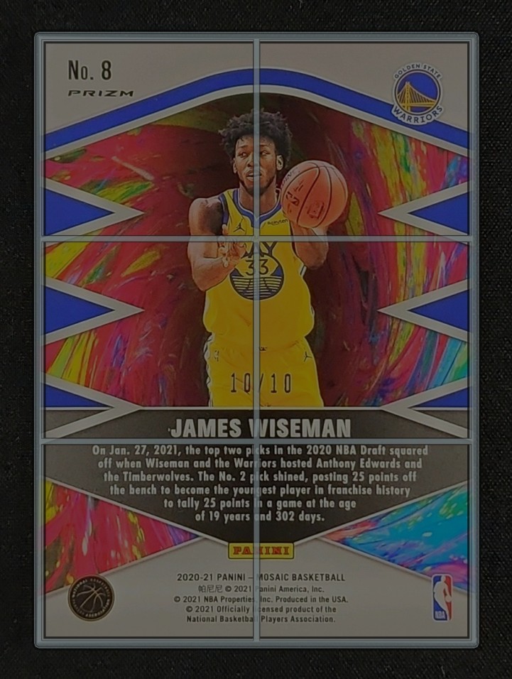 2020 Panini Mosaic Introductions Gold James Wiseman ROOKIE 10/10 #8 MBA AUTH