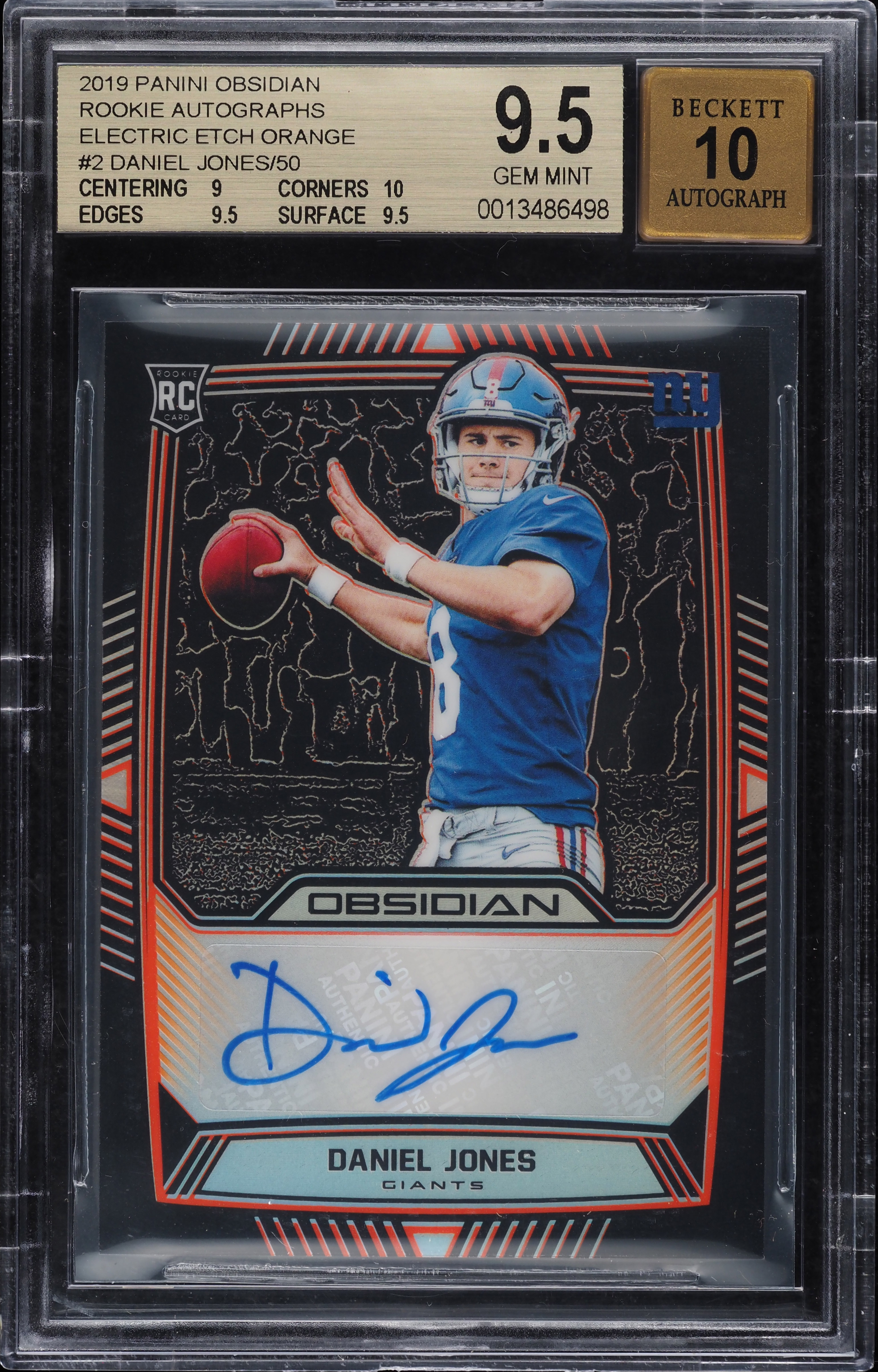 2019 Panini Obsidian E/E Orange Daniel Jones ROOKIE AUTO /50 #RA