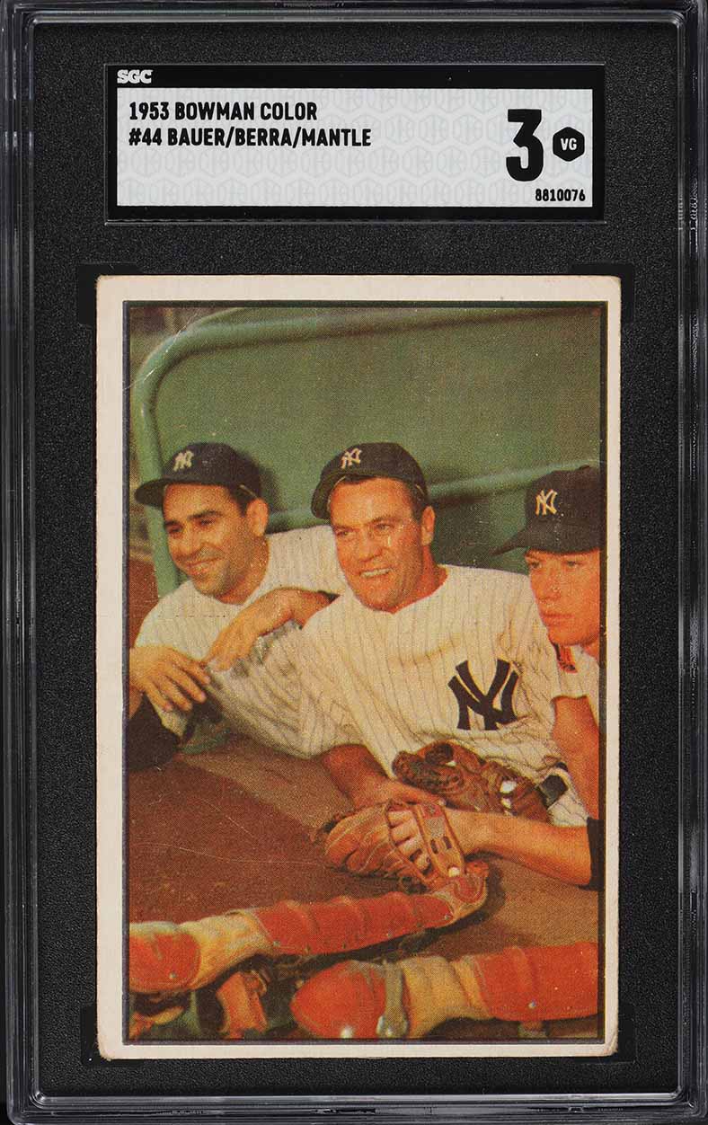 1953 Bowman Color Yogi Berra Mickey Mantle Hank Bauer #44 SGC 3 VG