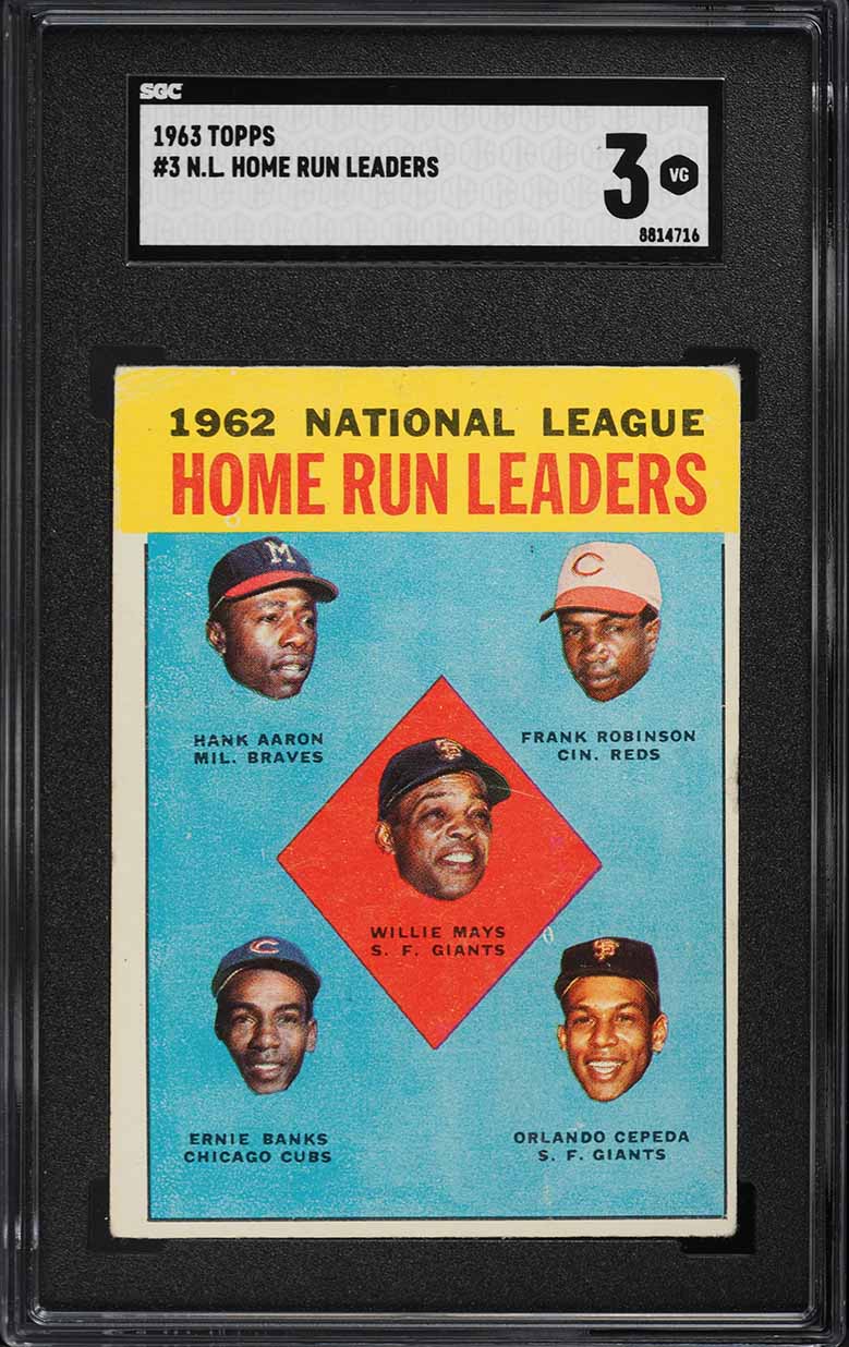1963 Topps Hank Aaron Willie Mays Ernie Banks NL HR LDRS #3 SGC 3 VG