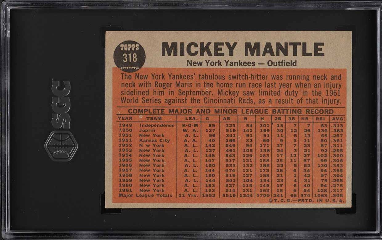 1962 Topps Mickey Mantle THE SWITCH HITTER #318 SGC 4 VGEX