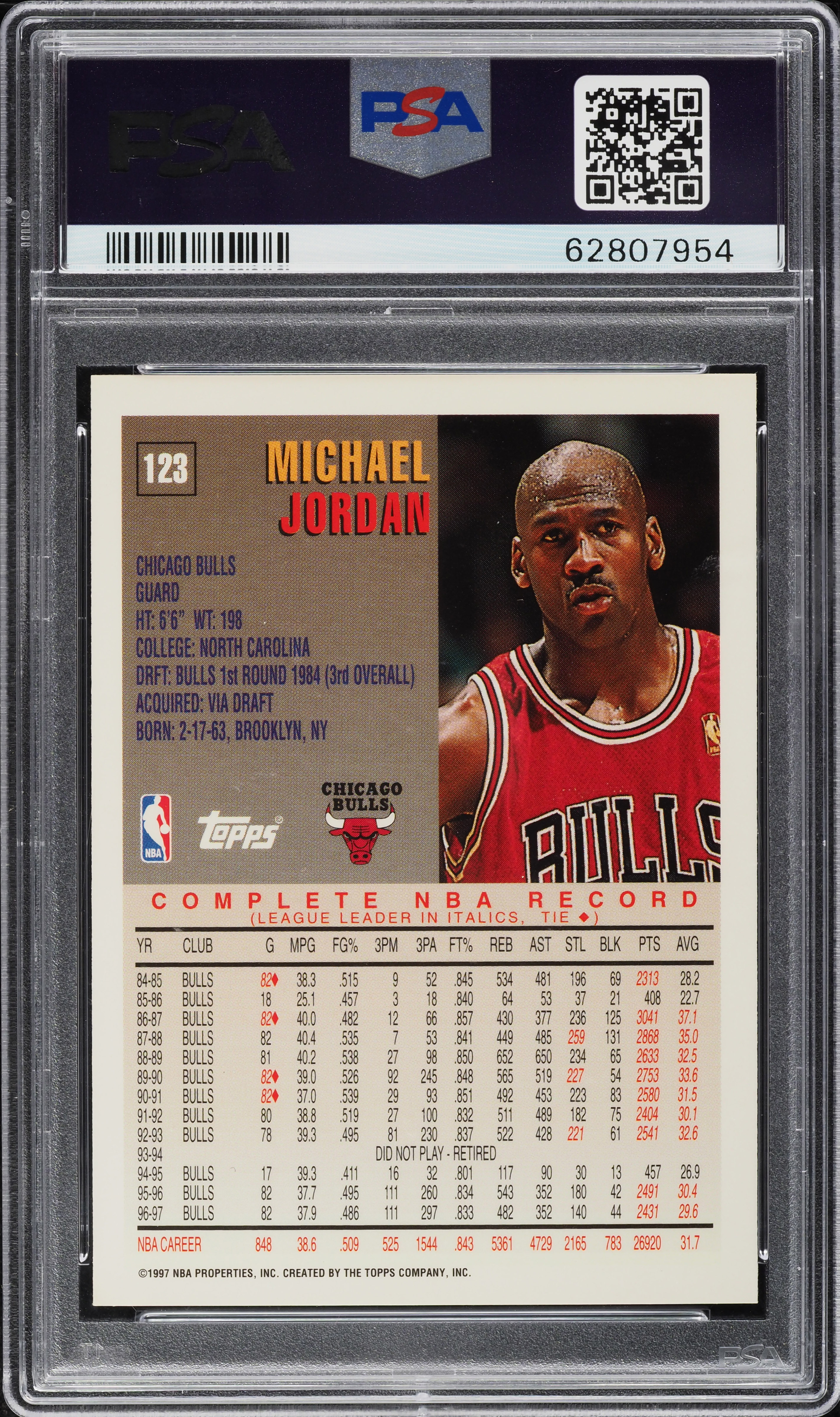 1997 Topps O-Pee-Chee Michael Jordan #123 PSA 8 NM-MT on Fanatics 