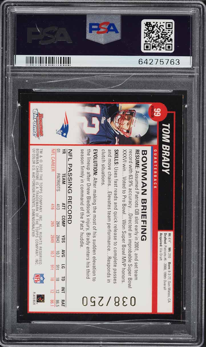 2002 Bowman Chrome Xfractor Tom Brady /250 #99 PSA 9 MINT