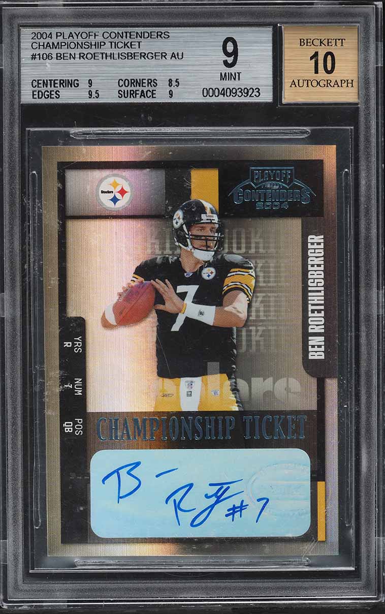 2004 Playoff Contenders Championship Ticket Ben Roethlisberger RC AUTO 1/1 BGS 9
