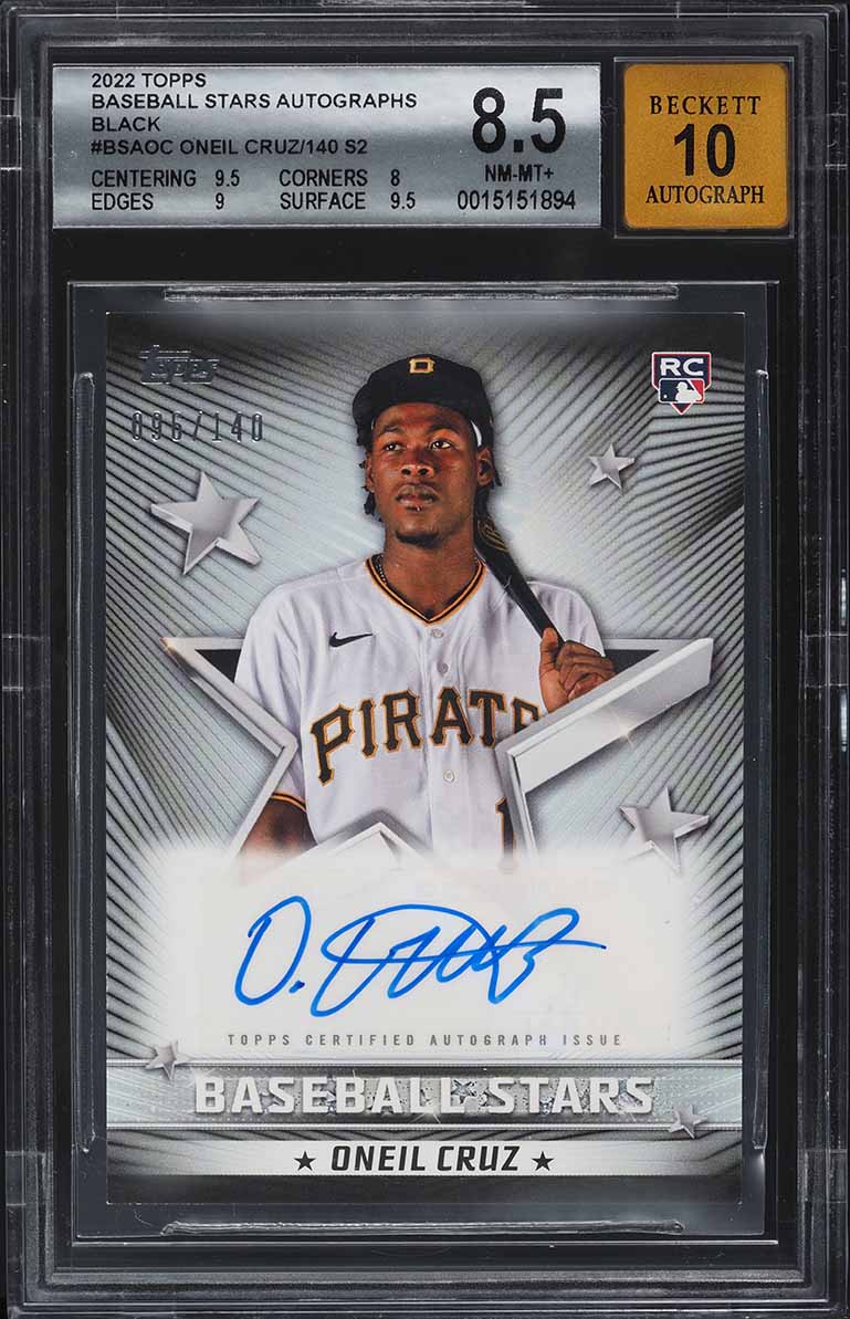 2022 Topps Baseball Stars Black Oneil Cruz ROOKIE AUTO /140 #BSAOC BGS 8.5 NM-MT+