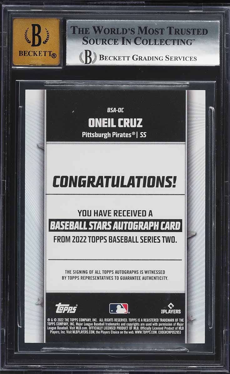 2022 Topps Baseball Stars Black Oneil Cruz ROOKIE AUTO /140 #BSAOC BGS 8.5 NM-MT+